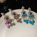 Court Style Faux Pearl Flower Tassel Drop Earrings With Silver Needle Geometric Design view 4
