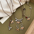 New Chinese Style Wooden Horse Necklace And Ear Cuff Jewelry Set For Women Retro Light Luxury Accessories view 3