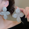 Alloy Rhinestone Flower Stud Earrings With Silver Posts, Minimalist Light Luxury Statement Jewelry view 1