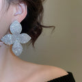 Alloy Rhinestone Flower Stud Earrings With Silver Posts, Minimalist Light Luxury Statement Jewelry view 3