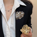 Light Luxury Wrinkled Leaf Iron Brooch For Women, European Style Elegant Clothing Accessory view 1