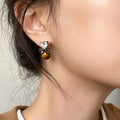 Tiger Eye Zircon Heart Stud Earrings With Silver Pins Maillard Vintage Light Luxury Style view 4