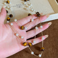 Maillard Style Tiger Eye Beaded Faux Pearl Layered Sweater Necklace For Women view 4