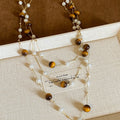 Maillard Style Tiger Eye Beaded Faux Pearl Layered Sweater Necklace For Women view 2