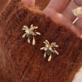 Light Luxury Floral Faux Pearl Tiger Eye Stone Stud Earrings With Silver Pins view 1