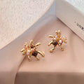 Light Luxury Floral Faux Pearl Tiger Eye Stone Stud Earrings With Silver Pins view 2