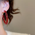 Light Luxury Resin C Shape Hoop Earrings With Silver Pins, Retro Geometric Round Design view 3