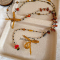 Light Luxury Faux Crystal Beaded Bow Sweater Necklace Vintage Ethnic Style Choker view 2