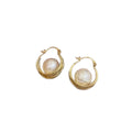 16K Gold Plated Round Faux Pearl Earrings Elegant Minimalist Geometric Ear Clips For Women view 4