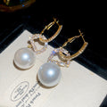 Light Luxury Letter D Faux Pearl Zircon Stud Earrings With Silver Needle Elegant Round Ear Jewelry view 3