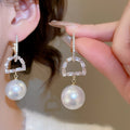 Light Luxury Letter D Faux Pearl Zircon Stud Earrings With Silver Needle Elegant Round Ear Jewelry view 2