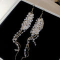 French Style Faux Crystal Beaded Tassel Drop Earrings, Vintage Elegant Round Geometric Jewelry view 2