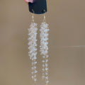 French Style Faux Crystal Beaded Tassel Drop Earrings, Vintage Elegant Round Geometric Jewelry view 4
