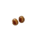18K Gold Plated Resin Tiger Eye Oval Stud Earrings With Silver Pins Maillard Vintage Style view 5