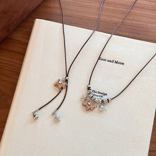Light Luxury Copper Wood Horse Pendant Sweater Necklace For Women Vintage Chinese Style