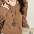 Light Luxury Heart Faux Pearl Sweater Necklace With Stone Pony Pendant Choker view 4