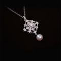Light Luxury Copper Zircon Flower Pearl Sweater Necklace Elegant Rhombus Pendant Jewelry view 3