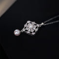 Light Luxury Copper Zircon Flower Pearl Sweater Necklace Elegant Rhombus Pendant Jewelry view 4