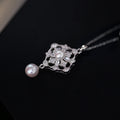 Light Luxury Copper Zircon Flower Pearl Sweater Necklace Elegant Rhombus Pendant Jewelry view 2
