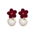 Vintage Flocked Flower Pom Pom Pearl Stud Earrings With Silver Pins For Women view 5
