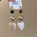 Vintage Heart Faux Pearl Tiger Eye Wood Stud Earrings With Silver Needle Elegant Light Luxury Jewelry view 4