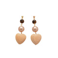 Vintage Heart Faux Pearl Tiger Eye Wood Stud Earrings With Silver Needle Elegant Light Luxury Jewelry view 5