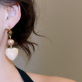 Vintage Heart Faux Pearl Tiger Eye Wood Stud Earrings With Silver Needle Elegant Light Luxury Jewelry view 3