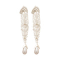 Goldfish Skeleton Faux Pearl Zircon Stud Earrings With Silver Pins Unique Statement Animal Jewelry view 5