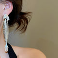 Goldfish Skeleton Faux Pearl Zircon Stud Earrings With Silver Pins Unique Statement Animal Jewelry view 3