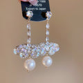 Elegant Butterfly Rhinestone Faux Pearl Drop Earrings With Silver Pins Light Luxury Court Style view 2