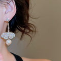 Elegant Butterfly Rhinestone Faux Pearl Drop Earrings With Silver Pins Light Luxury Court Style view 3