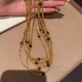 18K Gold Plated Tiger Eye Beaded Sweater Necklace, Vintage Old Money Round Geometric Design view 1