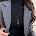 Resin Tiger Eye Oval Pendant Sweater Necklace For Women, Maillard Vintage Light Luxury Choker view 3