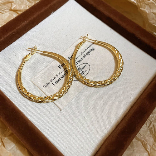 Iron Metal Twisted Texture Round Hoop Earrings For Women Minimalist Everyday Fashion Jewelry