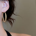 Iron Metal Twisted Texture Round Hoop Earrings For Women Minimalist Everyday Fashion Jewelry view 3