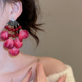 Light Luxury Faux Crystal Fabric Petal Tassel Drop Earrings With Silver Needle Posts view 4