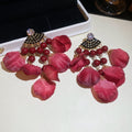 Light Luxury Faux Crystal Fabric Petal Tassel Drop Earrings With Silver Needle Posts view 3