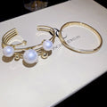 French Style Multi Layer Hollow Pearl Open Bangle Elegant Minimalist Round Cuff Bracelet For Women view 4