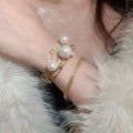 French Style Multi Layer Hollow Pearl Open Bangle Elegant Minimalist Round Cuff Bracelet For Women view 3
