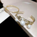 French Style Multi Layer Hollow Pearl Open Bangle Elegant Minimalist Round Cuff Bracelet For Women view 2
