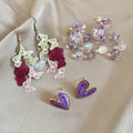 Korean Sweet OL Artificial Crystal Heart Flower Butterfly Stud Earring Jewelry Set view 1