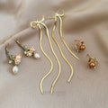 Light Luxury Faux Pearl Zircon Flower Butterfly Stud Earrings Jewelry Set For Women view 3