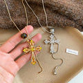 Light Luxury Alloy Rhinestone Cross Pendant Sweater Necklace For Women Retro Geometric Choker view 4