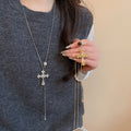 Light Luxury Alloy Rhinestone Cross Pendant Sweater Necklace For Women Retro Geometric Choker view 1
