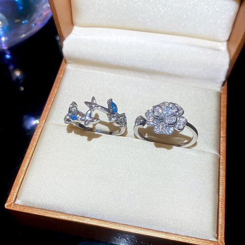 Gold Plated Zircon Flower French Style Open Ring For Women