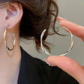 Copper Twisted Round Hoop Earrings With Silver Pins, Geometric Minimalist Everyday Style view 1