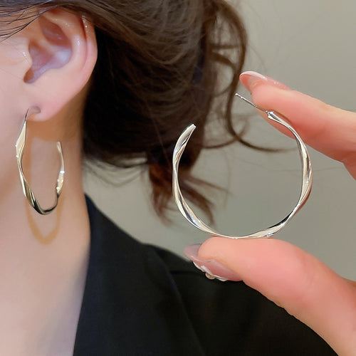 Copper Twisted Round Hoop Earrings With Silver Pins, Geometric Minimalist Everyday Style