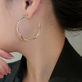 Copper Twisted Round Hoop Earrings With Silver Pins, Geometric Minimalist Everyday Style view 3