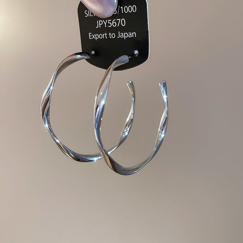 Copper Twisted Round Hoop Earrings With Silver Pins, Geometric Minimalist Everyday Style