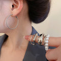 Iron Twisted Geometric Pearl Stud Earrings Jewelry Set, Minimalist Light Luxury Style view 2
